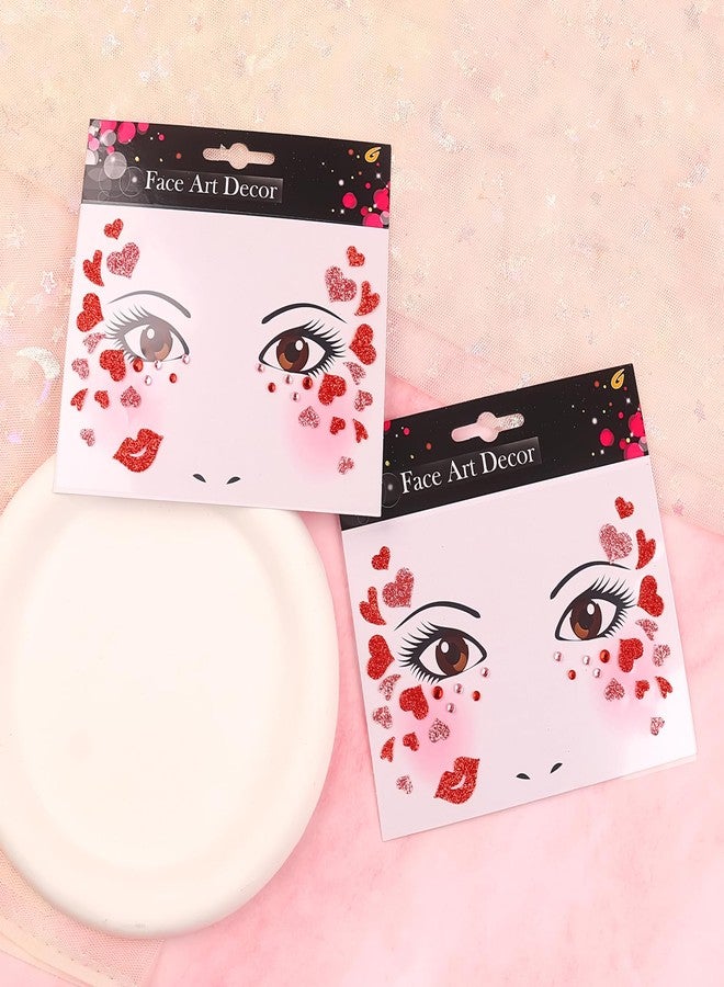 Jacnkb Valentine's Day Face Gems Face Jewels Stickers Red Love Heart Lip Self Adhesive Eye Body Face Nail Hair Crystal Rhinestones for Makeup Festival Glitter Face Art Decor 2Sheets (style1) - Image 2